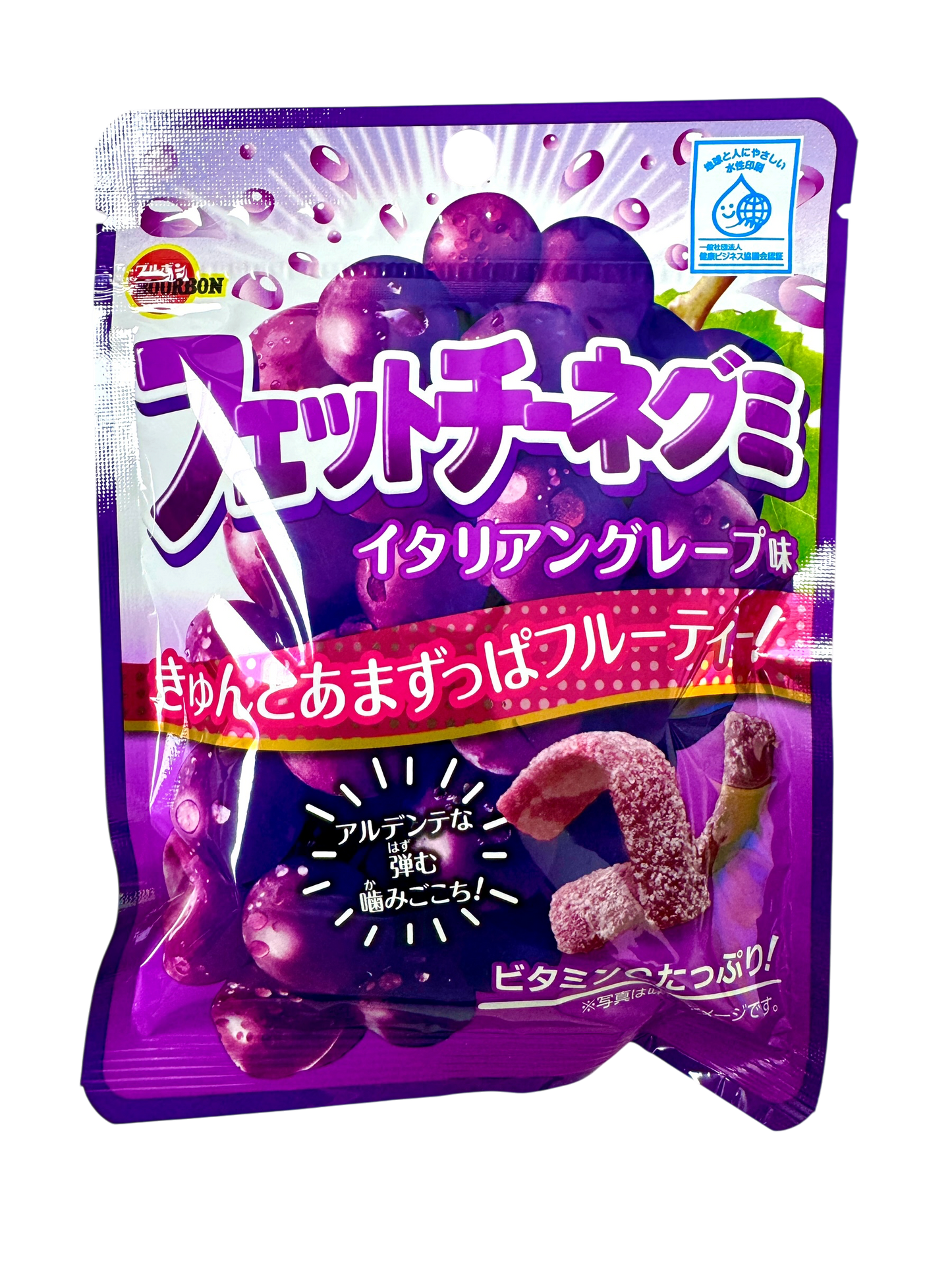 Purple packaging of sweet cherry gummy candies with Japanese text