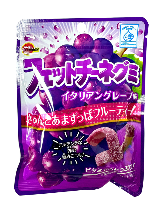 Purple packaging of sweet cherry gummy candies with Japanese text